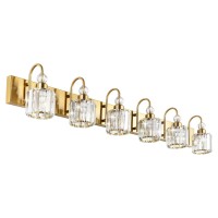 Ralbay Gold Crystal Vanity Lights For Bathroom 6-Lights Brass Gold Crystal Bathroom Vanity Lights Over Long Mirror Modern Crystal Bathroom Wall Lighting Fixtures