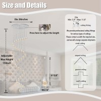 Ykolupty 150In High Ceiling Chandelier For Foyer Entrance 36Light Crystal Silver Chandelier Light Fixture Large Ceiling Light F