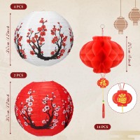 Fumete 20 Pcs 12 Chinese Japanese Paper Lantern And 8 Chinese Red Paper Lanterns Cherry Blossom Decorative Hanging Lanterns