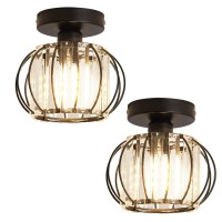 Yyjlx 2 Pack Semi Flush Mount Ceiling Light Fixture Modern Small Crystal Chandelier Mini Indoor Ceiling Lamp For Bathroom Hallway Foyer Porch Hall Closet(Black)