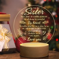 Petalsun Sister Gifts - Engraved Wooden Base Night Lamp, Unique Gift For Sister, Christmas, Birthday