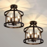 Uofus 2-Pack Semi Flush Mount Ceiling Light Fixture Farmhouse Matte Chandelier Ceiling Lamp For Entryway Foyer Dining Room Bedroom Kitchen Hallway (Black Metal )