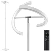 Sibrille White Floor Lamp, Modern Stepless Dimmable Standing Lamp 3000-6000K, 20W Led Rotatable Reading Tall Lamp, Touch & Remote Control Uplighter Floor Lamps For Living Room Bedroom Office