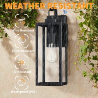 Pia Ricco Large Size Outdoor Wall Lights, Dusk To Dawn Matte Black Exterior Light Fixture With Clear Glass Shade, Waterproof Front Porch Lighting, Modern Sconces Lantern For House, Garage, Etl Listed