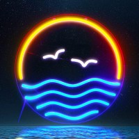 Aclorol Sunset Sunrise Neon Signs Wall Decor Sea Wave Led Neon Sign Aesthetic Room Decor For Bedroom Backdrop Living Room Party