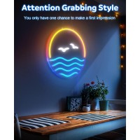 Aclorol Sunset Sunrise Neon Signs Wall Decor Sea Wave Led Neon Sign Aesthetic Room Decor For Bedroom Backdrop Living Room Party