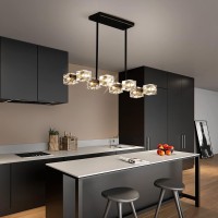 Okes Black Chandelier Crystal Pendant Lights Fixture With 8Lights Modern Cube Lamp Shade Hanging Ceiling Light For Dining Room