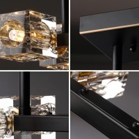 Okes Black Chandelier Crystal Pendant Lights Fixture With 8Lights Modern Cube Lamp Shade Hanging Ceiling Light For Dining Room