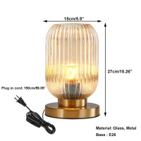 Auwieou Bedside Table Lamp Mid Century Glass Table Lamps Modern Globe Table Lamp Gold Desk Lamp Nightstand Lamp With Amber Pumpkin Design With Ribbed Glass Shade For Bedroom Living Room Office