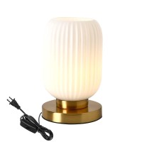 Auwieou Modern Glass Table Lamp With Ribbed Shade White 106 X 59 Inches E26 For Bedside Bedroom Living Room Office