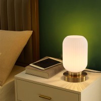 Auwieou Modern Glass Table Lamp With Ribbed Shade White 106 X 59 Inches E26 For Bedside Bedroom Living Room Office