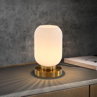 Auwieou Modern Glass Table Lamp With Ribbed Shade White 106 X 59 Inches E26 For Bedside Bedroom Living Room Office