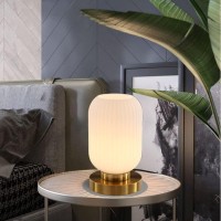 Auwieou Modern Glass Table Lamp With Ribbed Shade White 106 X 59 Inches E26 For Bedside Bedroom Living Room Office