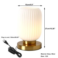 Auwieou Modern Glass Table Lamp With Ribbed Shade White 106 X 59 Inches E26 For Bedside Bedroom Living Room Office