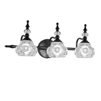 Zilanl Light Fixture, 3 Lights Bathroom Lighting Painted Black Surface With Thick Crystal Glass Shade, Vintage Vanity Light