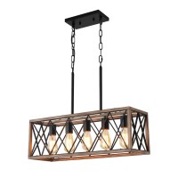 Keesfu 5Light Dining Room Light Fixture Farmhouse Kitchen Island Lighting Adjustable Height Pendant Light Rustic Linear Chand