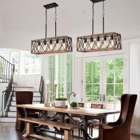 Keesfu 5Light Dining Room Light Fixture Farmhouse Kitchen Island Lighting Adjustable Height Pendant Light Rustic Linear Chand