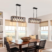 Keesfu 5Light Dining Room Light Fixture Farmhouse Kitchen Island Lighting Adjustable Height Pendant Light Rustic Linear Chand