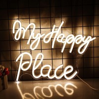 Wanxing My Happy Place Neon Sign Warm Neon Signs Letters Neon Lights For Bedroom Happy Light For Wedding Decoration Birthday Par