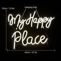 Wanxing My Happy Place Neon Sign Warm Neon Signs Letters Neon Lights For Bedroom Happy Light For Wedding Decoration Birthday Par