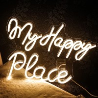 Wanxing My Happy Place Neon Sign Warm Neon Signs Letters Neon Lights For Bedroom Happy Light For Wedding Decoration Birthday Par