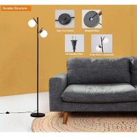 Fiqevs 2 Globe Modern Black Floor Lamp For Living Room Contemporary Mid Century Standing Lamp With Frosted Glass Shade 3000K