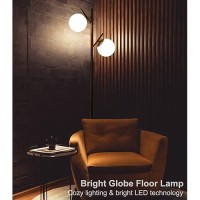 Fiqevs 2 Globe Modern Black Floor Lamp For Living Room Contemporary Mid Century Standing Lamp With Frosted Glass Shade 3000K