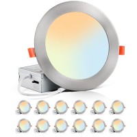 Lediary 12 Pack 6Cct Led Recessed Lighting 6 Inch, 2500K-5000K Selectable Brushed Nickel Ceiling Lights With Junction Box, 1100Lm High Brightness, 12W Eqv 110W, Dimmable Can Lights - Ic Rated, Etl