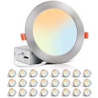 Lediary 24 Pack 6Cct Led Recessed Lighting 6 Inch, 2500K-5000K Selectable Brushed Nickel Recessed Lights, 1100Lm High Brightness, 12W Eqv 110W, Dimmable Can Lights With Junction Box - Ic Rated, Etl