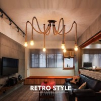 Retro Diy Hemp Ropes Hanging Light Industrial Rope Pendant Lights Vintage Multiple Adjustable Ceiling Light Creative Spider Chandelier 6 Flames Decorative For Cafe Restaurant Bar E26, Max, 40W