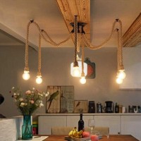 Retro Diy Hemp Ropes Hanging Light Industrial Rope Pendant Lights Vintage Multiple Adjustable Ceiling Light Creative Spider Chandelier 6 Flames Decorative For Cafe Restaurant Bar E26, Max, 40W