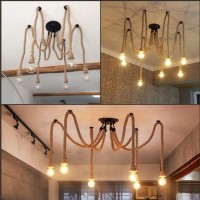 Retro Diy Hemp Ropes Hanging Light Industrial Rope Pendant Lights Vintage Multiple Adjustable Ceiling Light Creative Spider Chandelier 6 Flames Decorative For Cafe Restaurant Bar E26, Max, 40W