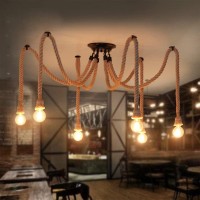 Retro Diy Hemp Ropes Hanging Light Industrial Rope Pendant Lights Vintage Multiple Adjustable Ceiling Light Creative Spider Chandelier 6 Flames Decorative For Cafe Restaurant Bar E26, Max, 40W