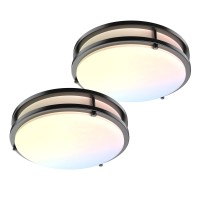 Led Flush Mount Ceiling Light Fixture - 13Inch 40W[500W Equiv] 4000Lm Dimmable Kitchen Light Fixtures, 3000K/4000K/5000K Black Ceiling Lamps For Bedroom, Bathroom, Hallway, Laundry, Stairwell-2Pack