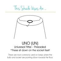 High Quality Fabric Lamp Shade Features a sturdy metal brass finish Uno fitter that includes an inner ring that slips over the socket to be held in place by the bulb Shade measures 6 top diameter x 12 bottom diameter x 8 slant height Hardback lampshade on