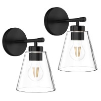 Hamilyeah Black Bathroom Sconces Wall Lighting, Farmhouse Wall Sconces Set Of 2, Industrial Black Sconces With Clear Glass Shade For Living Room, Kitchen, Hallway