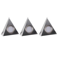 3 Pack Led Stainless Steel Under Cabinet Triangular Head Light Kit With Driver | 2W 100Lm 4000K Cool White | Kitchen Lighting | Easy Plug & Play System | 12V Low Voltage