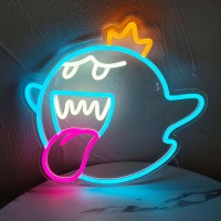 Neon Sign King Boo The Ghost Face Led Neon Light Mario Lamp Acrylic Sign For Game Room Decor Gaming Light Accessory Gifts For Boy Room Decor