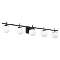 Ralbay Mid Century Modern Vanity Lights Black 5-Light Milky Glass Mid Century Black Bathroom Vanity Lights Over Mirror, Matte Black Wall Light For Bathroom