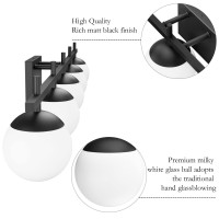 Ralbay Mid Century Modern Vanity Lights Black 5-Light Milky Glass Mid Century Black Bathroom Vanity Lights Over Mirror, Matte Black Wall Light For Bathroom