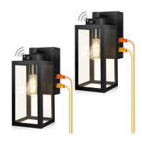 Lamomo Outdoor Wall Lights, 2 Pack Dusk To Dawn Porch Light With Gfci Outlet, Anti-Rust Waterproof Black Exterior Light Fixture, Outside Front Wall Sconce For House, Doorway, Glass Shades, E26 Socket