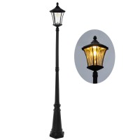 Lutec Outdoor Solar Lamp Post Light Dusk To Dawn Waterproof Pole Light With Patterned Glass Exterior Vintage Black Solar Power