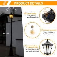 Lutec Outdoor Solar Lamp Post Light Dusk To Dawn Waterproof Pole Light With Patterned Glass Exterior Vintage Black Solar Power