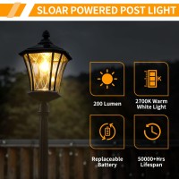 Lutec Outdoor Solar Lamp Post Light Dusk To Dawn Waterproof Pole Light With Patterned Glass Exterior Vintage Black Solar Power