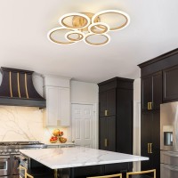 Teminbu Modern Led Ceiling Light Gold 6 Rings Flush Mount Ceiling Light 4000K Lighting Fixture Ceiling Lamp For Kitchen Bedro