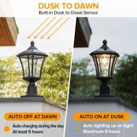 Lutec Outdoor Solar Lamp Post Light With Pier Mount Base Dusk To Dawn Waterproof Pole Light Head With Patterned Glass Exterior