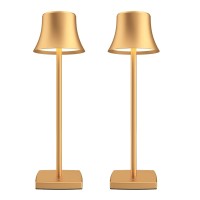 2 Pack Led Cordless Table Lamps Rechargeable,5000Mah Battery Operated Table Light,3 Color Stepless Dimming,Portable Small Desk Lamp In Aluminum For Party Patio Restaurant Indoor/Outdoor(Gold)