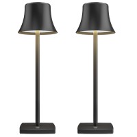 2 Pack Led Cordless Table Lamps Rechargeable,5000Mah Battery Operated Table Light,3 Color Stepless Dimming,Portable Small Desk Lamp In Aluminum For Party Patio Restaurant Indoor/Outdoor(Black)