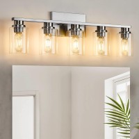 Atocif 5 Light Bathroom Vanity Light, Brushed Nickel Bathroom Light Fixture With Clear Glass Shade, Bathroom Wall Sconces Over Mirror For Stair, Living Room, Bedroom, Bathroom