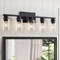 Atocif 5 Light Bathroom Vanity Light Fixtures, Black Vanity Light Above Mirror With Clear Glass Shade, Modern Wall Sconce Black With Bronze Vintage